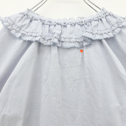 ピンクハウス★フリル使い♪五分袖ローンブラウス サックス系 リボンも♪無地 薄手 z23327