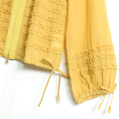 【極美品】インゲボルグ★段々フリル♪ブラウス ダブルジップ マスタード系 シアー感 薄手 残布有 z16826