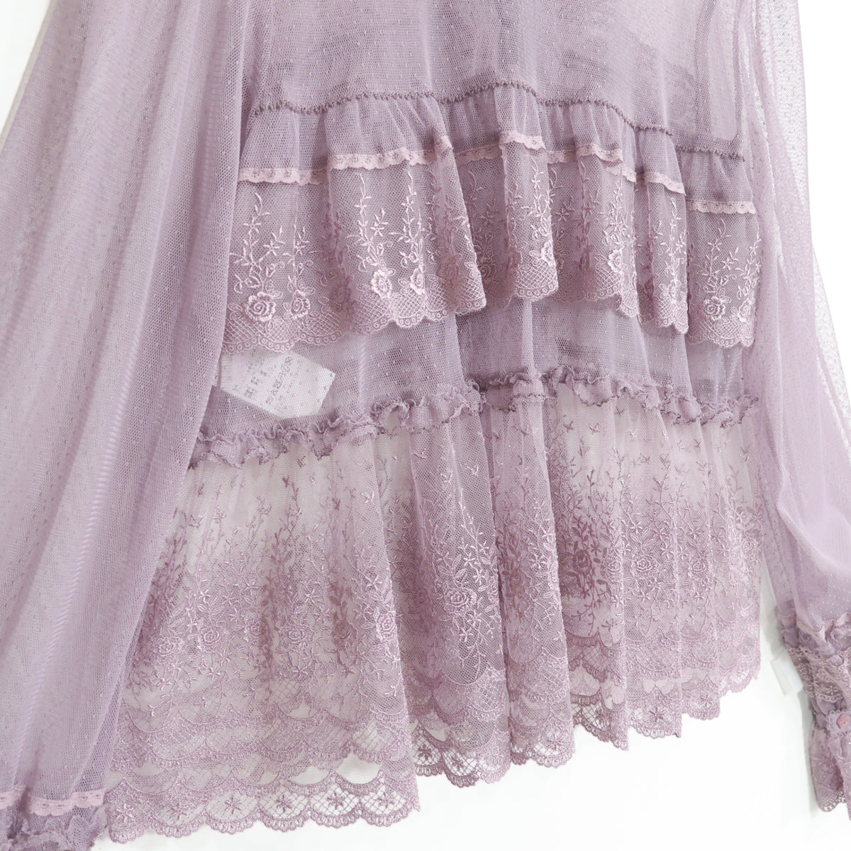 【極美品】ピンクハウス★ドットチュールレース♪長袖ブラウス ラベンダー系 前開き サテンリボンも♪2025年製 z22501