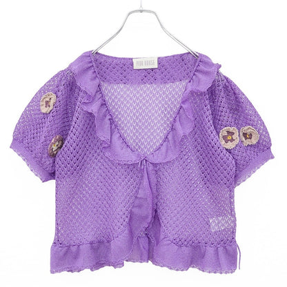 【美品】ピンクハウス★パンジーモチーフ♪透かし編みレースボレロ ラベンダー系 フリル&リボン♪2025年 z23549