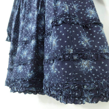 【美品】ピンクハウス★幻想的な小花リースが美しい！ 長袖チュニック・ミニワンピース 紺系 z19563