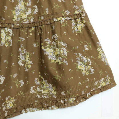 ワンダフルワールド カネコイサオ★花柄pt♪上下セット カットソー&ローンスカート 茶系 サイズM フリル&リボン♪z17878