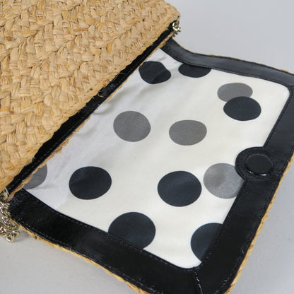 【美品】ケイトスペード Kate Spade ★大人可愛い！リボン付ラフィア ショルダー クラッチバッグ＊ba340