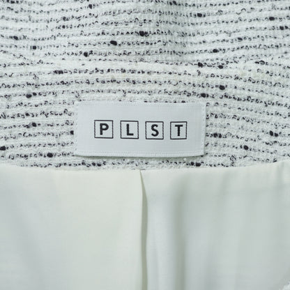 【極美品】PLST プラステ★上品♪ノーカラージャケット ツイード 大きいサイズXXL 白系 z22733