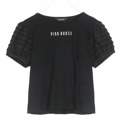 【美品】ピンクハウス★お袖フリルたっぷり 半袖Tシャツカットソー サイズM 黒系 ＊z15417