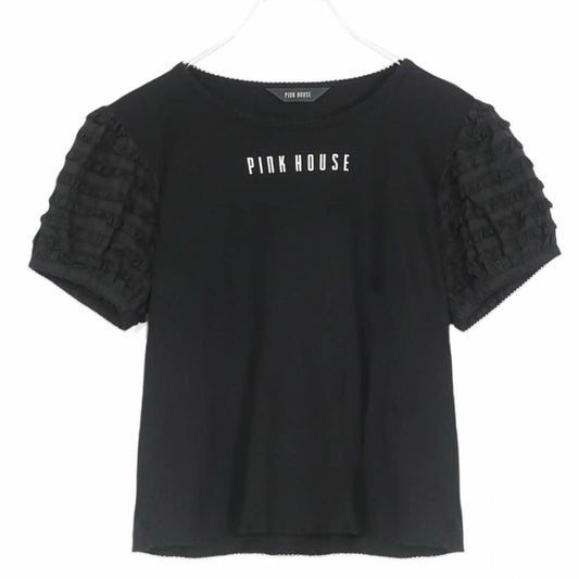 【美品】ピンクハウス★お袖フリルたっぷり 半袖Tシャツカットソー サイズM 黒系 ＊z15417