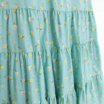 【極美品紙タグ有】ピンクハウス★爽やかカラーと薔薇のつぼみpt♪ローンワンピース 裾段々フリル・ふんわりフォルム 青緑系 z21367