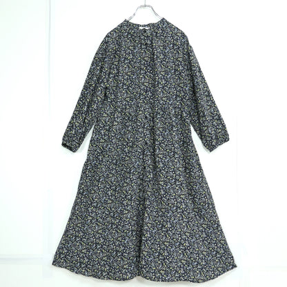 【美品】SM2 ブルー★小花柄♪長袖シャツワンピース サイズフリー 黒系 前開き薄手 z22766