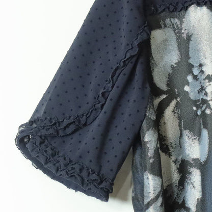 【極美品】INGEBORG インゲボルグ★エレガント 花柄ワンピース 3(M/9号) ネイビー ドットレース フレア  ＊z11337