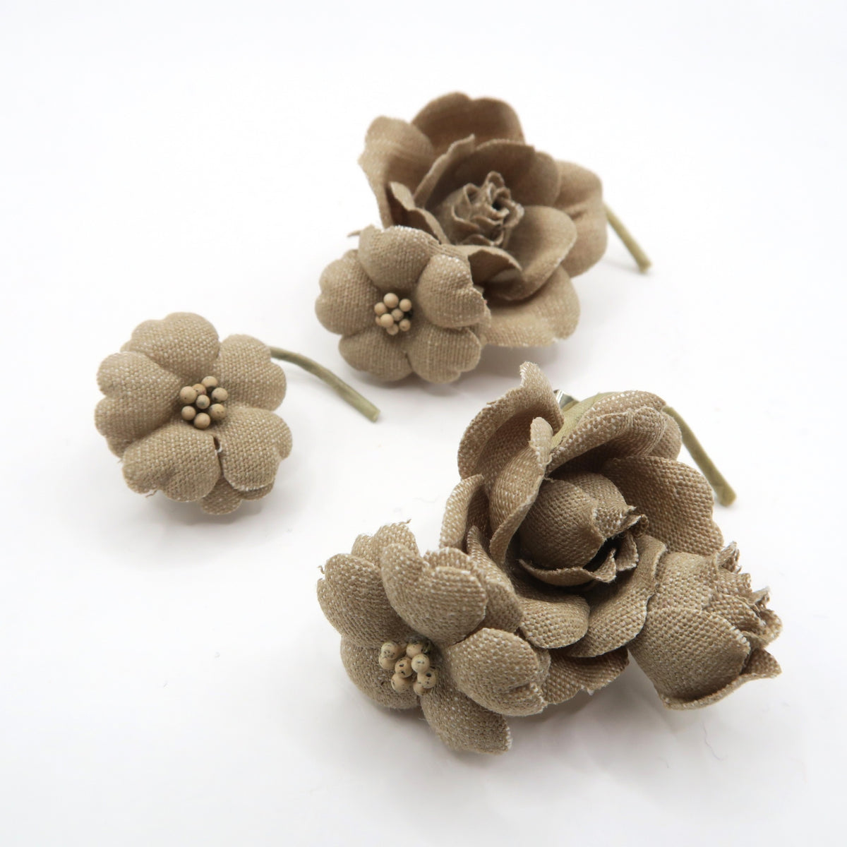 【美品！】インゲボルグ? ピンクハウス?★3点セット!かわいいフラワーコサージュ 桜 バラ つぼみ ベージュ系 ko153