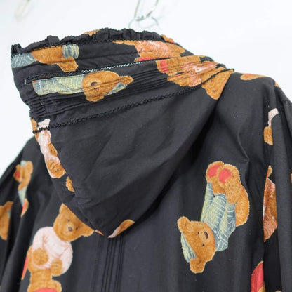 【美品】ピンクハウス★可愛い！セーターくまpt♪フード付きワンピース 黒系 前開き リボン&はしごレース♪薄手 z19593