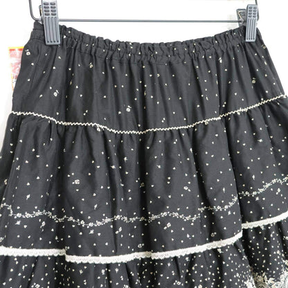 【極美品紙タグ有】ピンクハウス★幻想的な薔薇とハートレースptが素敵♪ かぶせ段々ボリュームスカート 黒系 z21355