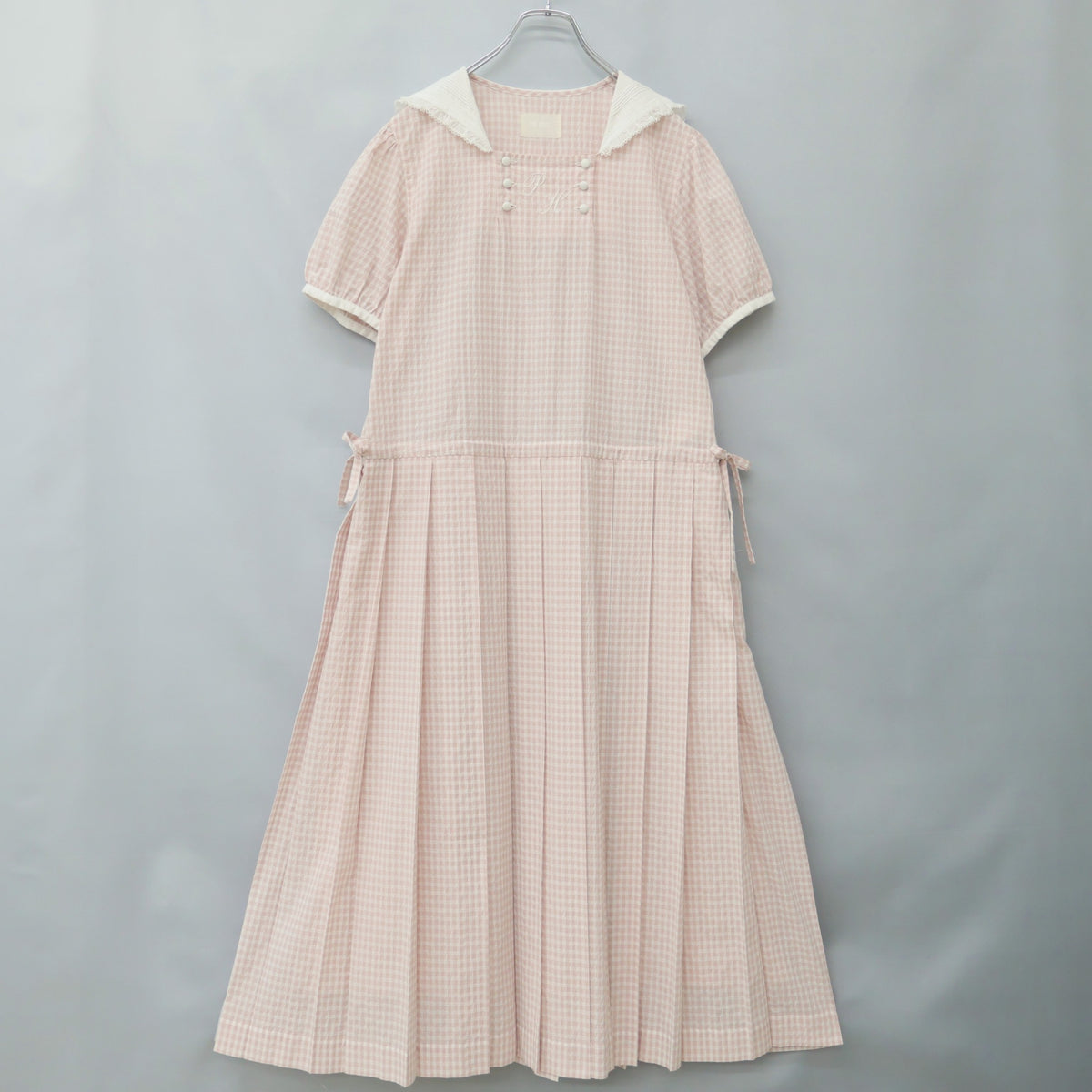 【美品】ピンクハウス★セーラーカラー♪ドビーギンガムワンピース ピンク系 ロゴ刺しゅう♪2023年 z23286