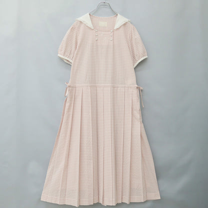 【美品】ピンクハウス★セーラーカラー♪ドビーギンガムワンピース ピンク系 ロゴ刺しゅう♪2023年 z23286