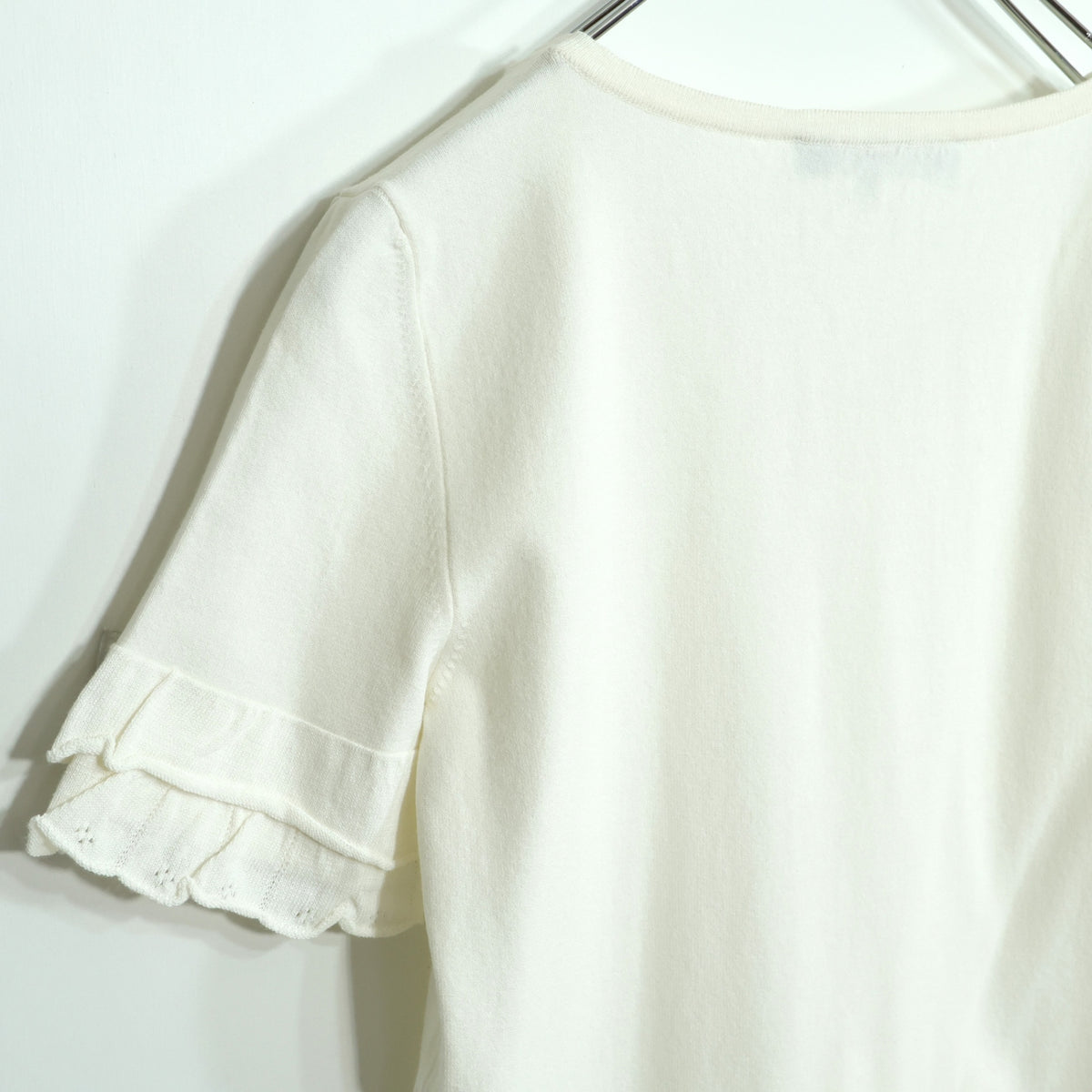 マックスマーラ Max Mara★スカラップレース♪半袖カットソー サイズM 白系 フリルスリーブ ＊z22601