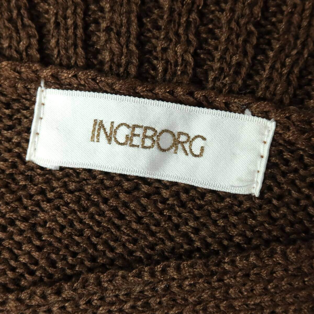 【美品】インゲボルグ★袖フリルが可愛い！ニットベスト  透かし編み♪無地 ブラウン系＊z15833