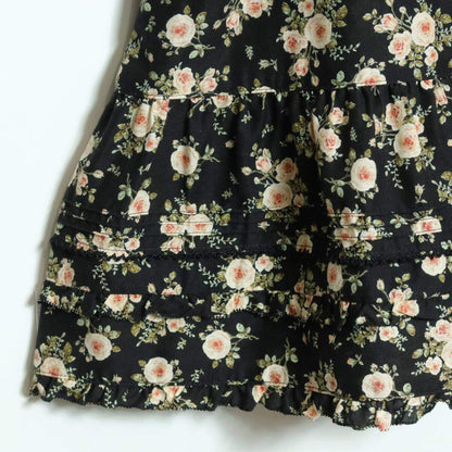 【美品】ピンクハウス★可愛い！ふんわりフリル　薔薇ptチュニックブラウス スクエアネック 黒系 ♪z.15690
