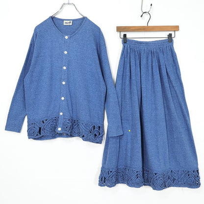 HAI SPORTING GEAR★トップス&スカート 上下セット 綿カーディガン ビンテージ ISSEY MIYAKE イッセイミヤケ サイズＭ ブルー系 z22224
