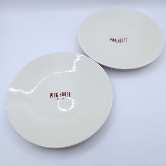 【美品】ピンクハウス★2枚セット♪皿 プレート 陶器 ベージュ×赤系 ロゴ&ギンガムチェック柄 食器 so418