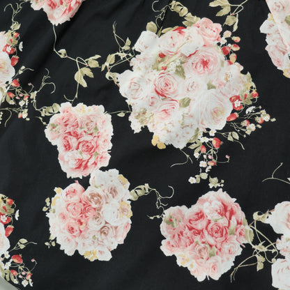 【美品】ピンクハウス★イチゴ&薔薇pt♪半袖ローンワンピース ミニ丈 黒系 前開き サテンリボン♪薄手 z22032