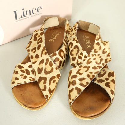 Lince リンス★ハラコ レオパード柄 フラットサンダル 大きいサイズ41 ブラウン系 *sh213