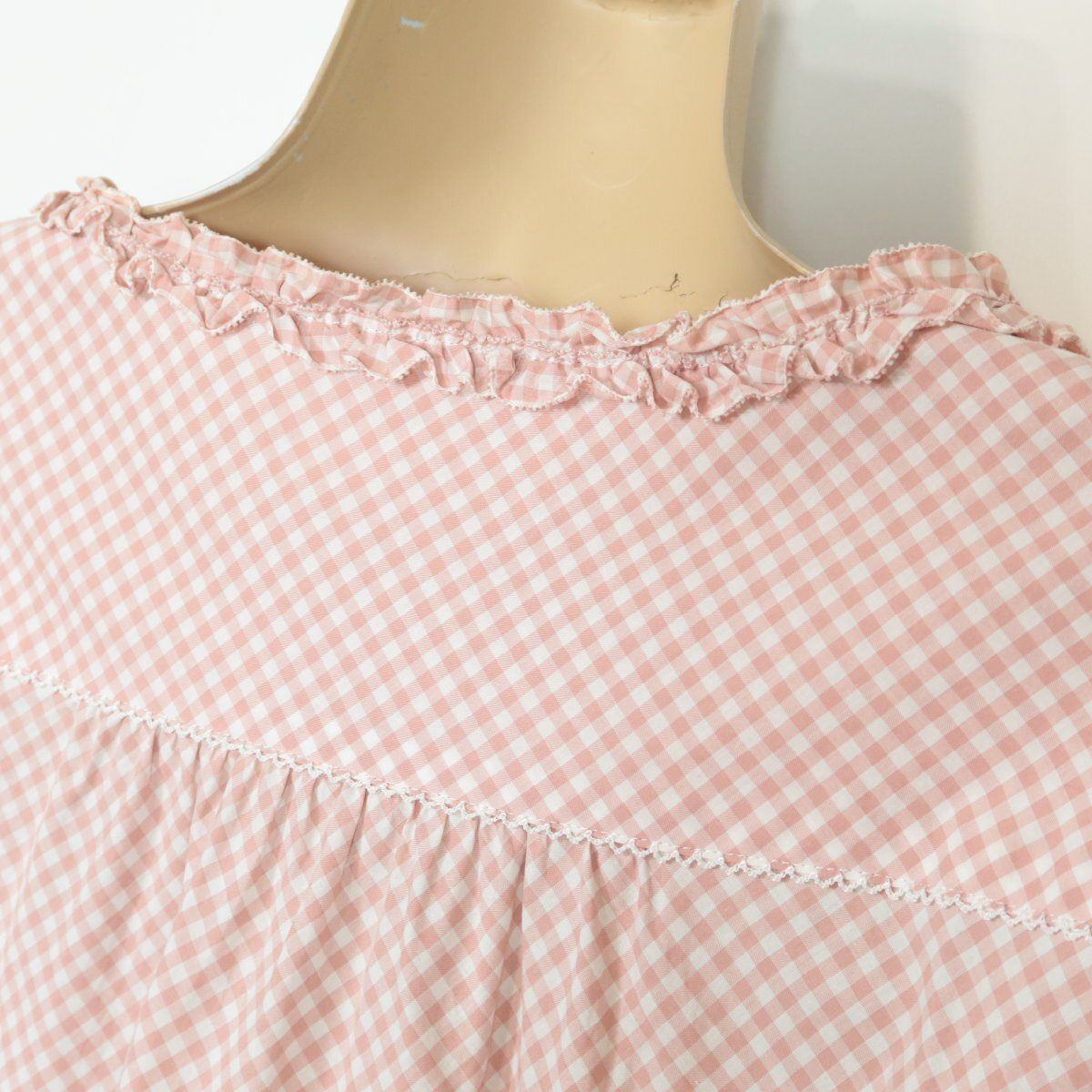 【美品】ピンクハウス★大人可愛い♪半袖ワンピース ミニ丈 キュートな総ギンガムチェック！薄手 春夏 ピンク×白系 z8532s