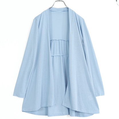 【美品】Bon Sens ボンサンス★トップス二点セット カーディガン&カットソー  大きいサイズ44 水色系 無地 薄手 z22386