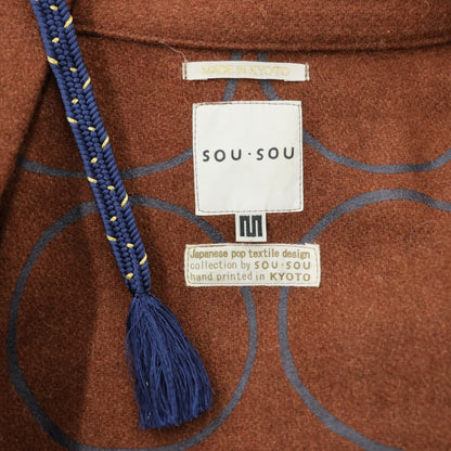 【美品】SOU・SOU★和の趣き♪小袖羽織 長丈 サイズM 茶系 ロングコート ウール混  無地 z23562