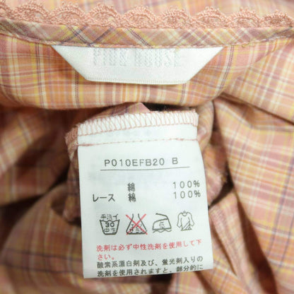 【美品】ピンクハウス★オリチェpt&ニットレース♪チュニックブラウス オレンジ系 前開き パフ袖♪薄手 z19617