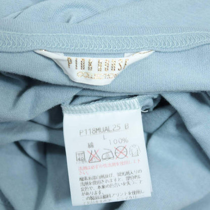 ピンクハウス★たっぷりパッチワーク♪お花とチェック柄 ロゴプリント Tシャツ 大きいサイズL 水色系 z20097