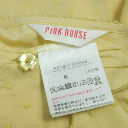 【極美品】ピンクハウス★ドット刺繍♪半袖ローンワンピース イエロー系 前開き ふんわりフォルム♪z20239