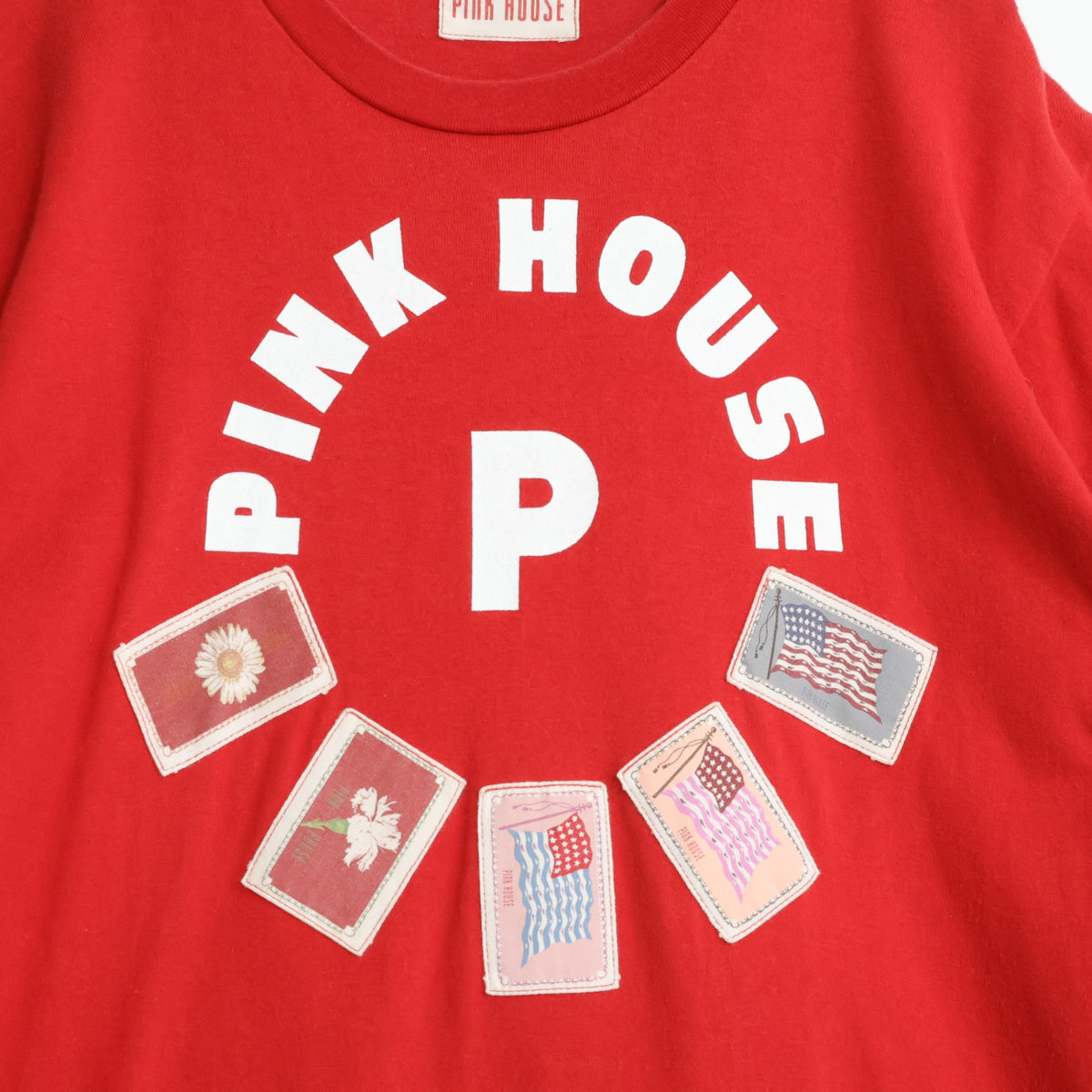 ピンクハウス★フラッグ柄ワッペンとロゴプリントが可愛い♪ 半袖カットソー Tシャツ 赤系 z22120