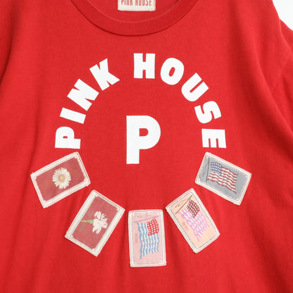 ピンクハウス★フラッグ柄ワッペンとロゴプリントが可愛い♪ 半袖カットソー Tシャツ 赤系 z22120