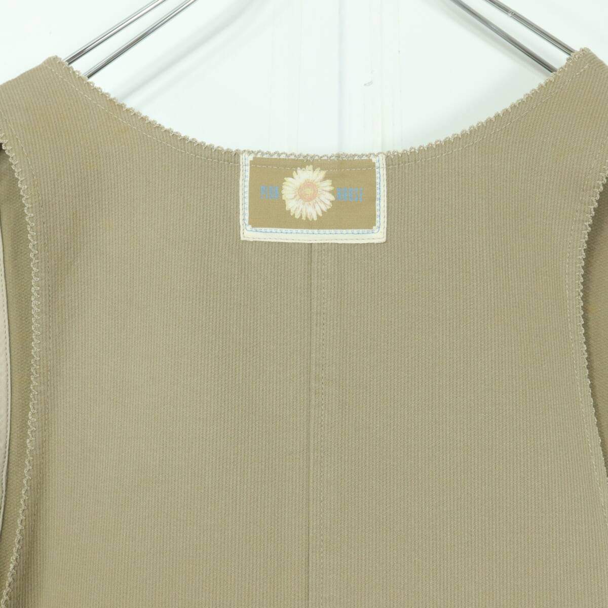 ピンクハウス★可愛い！ひな菊ブーケ刺繍♪ジャンパースカート コーデュロイ 薄茶系 リボン&ワッペン♪厚手 z20133