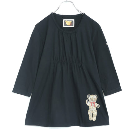 ピンクハウス★ぬいぐるみクマpt♪ふんわり七分袖カットソー 大きいサイズL 黒系 シャーリング♪無地 z22303