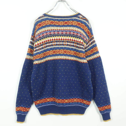 【美品】ピンクハウス★キュートなニットカーディガン ブルー系 お花&ロゴ入り ウール100！z17543