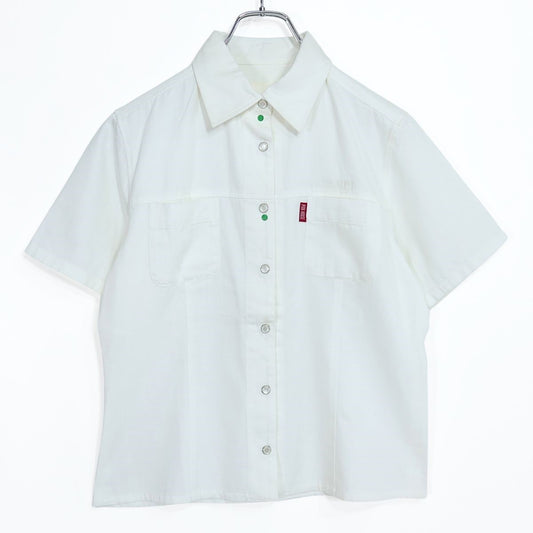 ピンクハウス★合わせやすいコットンシャツ ブラウス 大きいサイズL 白系 前開き ロゴ刺しゅう♪無地 z19928