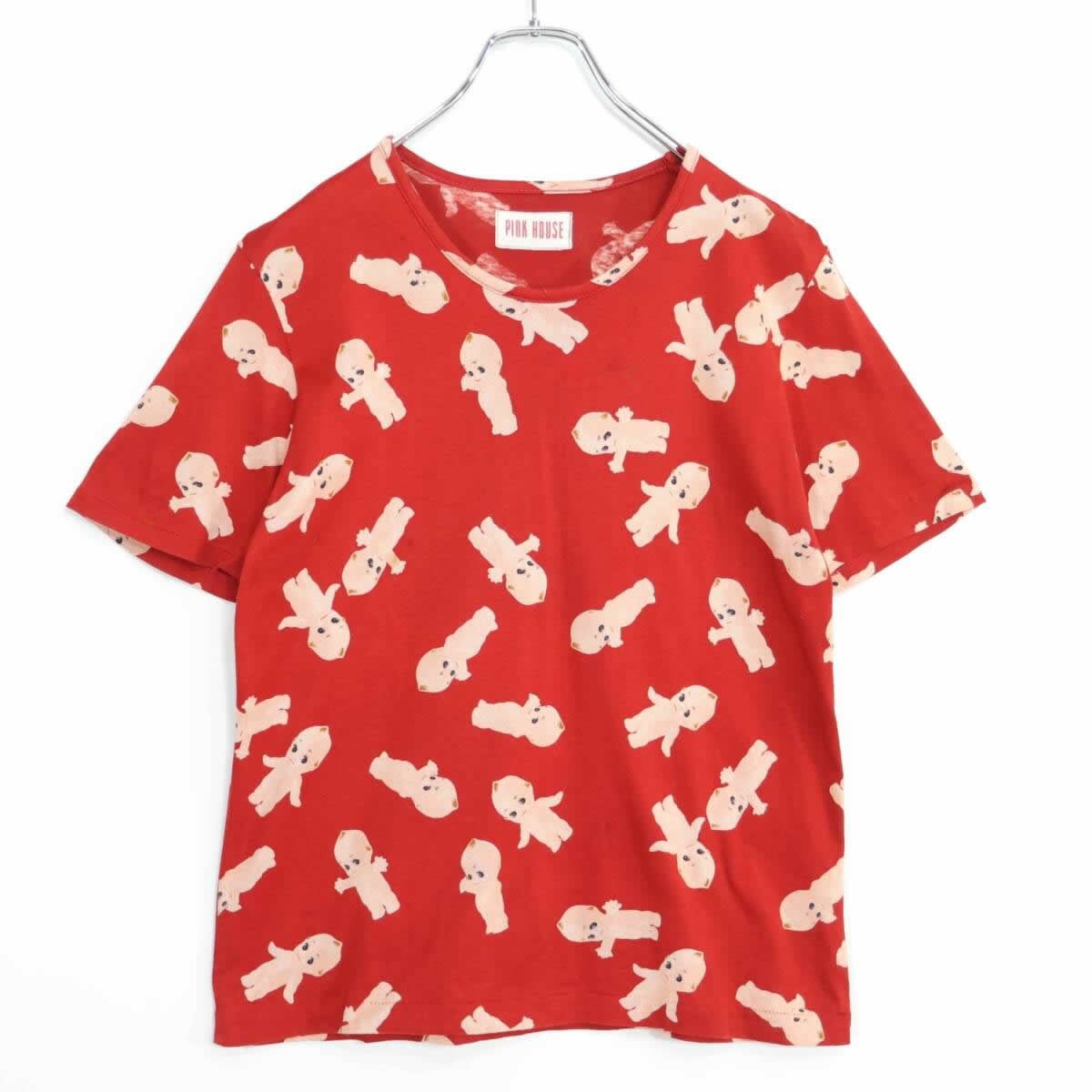 ピンクハウス★可愛い！キューピーちゃんがいっぱい総柄 半袖Tシャツ 綿100% サイズ9号 赤系 z21172