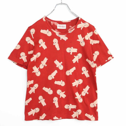 ピンクハウス★可愛い！キューピーちゃんがいっぱい総柄 半袖Tシャツ 綿100% サイズ9号 赤系 z21172