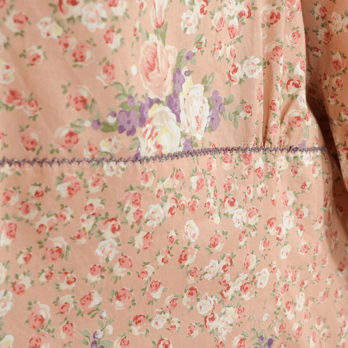 【美品】ピンクハウス★薔薇pt&段々フリル♪スクエアネックブラウス サーモンピンク系 前開き z22913