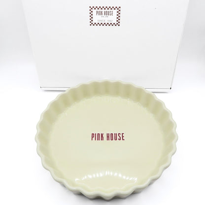 【未使用品】ピンクハウス★ロゴ入タルト型 陶器 プレート ケーキ皿 グラタン皿 食器   アイボリー系 so340