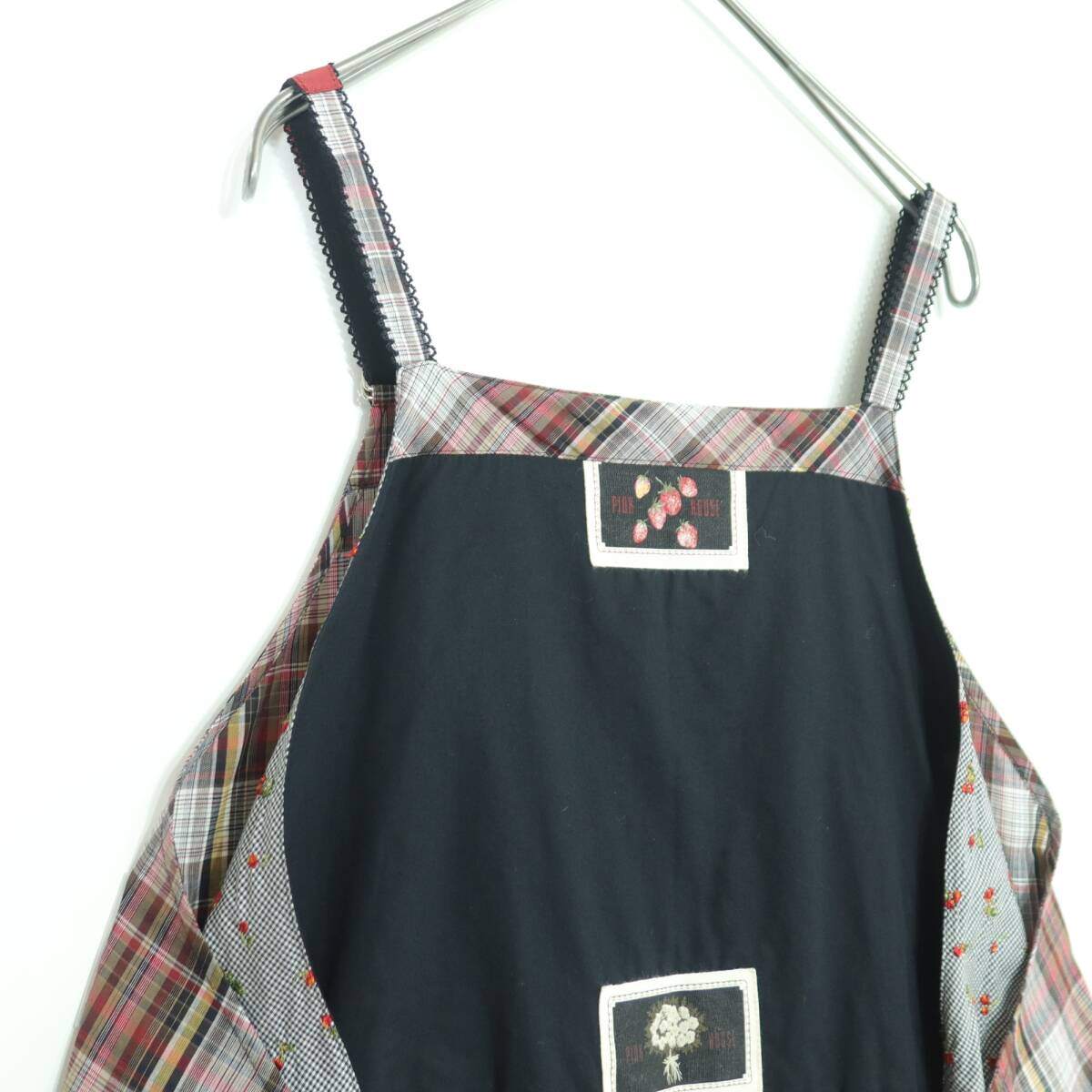 【美品】ピンクハウス★総パッチワーク♪オリチェ&チェリー刺繍♪ジャンパースカート ミックス系 前開き タブリエ風♪z19858