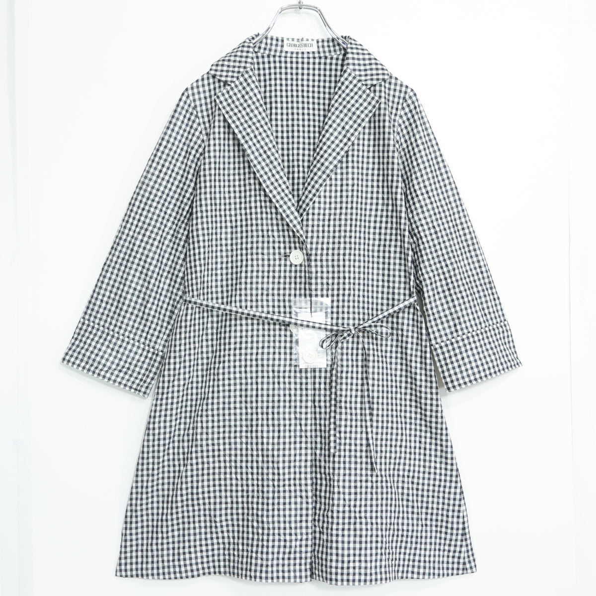 【新品タグ付】GEORGES RECH ジョルジュ レッシュ★涼しげ♪ジャケットコート スプリングコート サイズ38 黒白系 ギンガムチェック 薄手 z22343