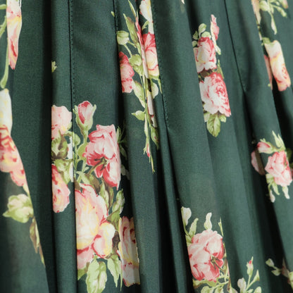 【美品】インゲボルグ★薔薇pt♪タック使いギャザースカート モスグリーン系 光沢あり♪薄手 z21478