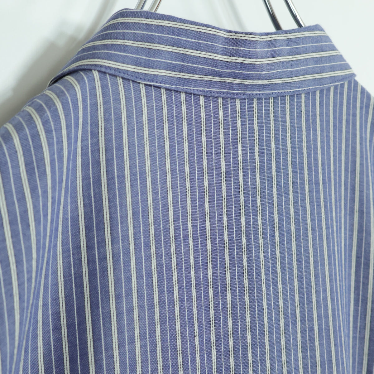 【極美品・紙タグ有】レリアン★涼しげストライプ♪上品なコットンワンピース サイズ7号 紺系 ペチ付 残布有 z22715