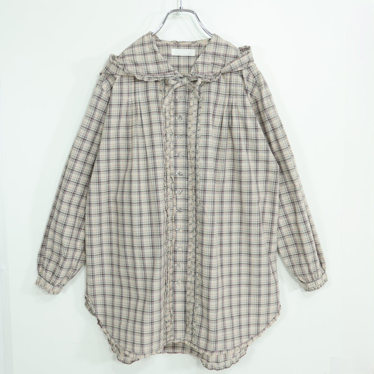 ピンクハウス★オリチェpt♪長袖ブラウス フーディ ベージュ系 前開き ゆったり♪z22714
