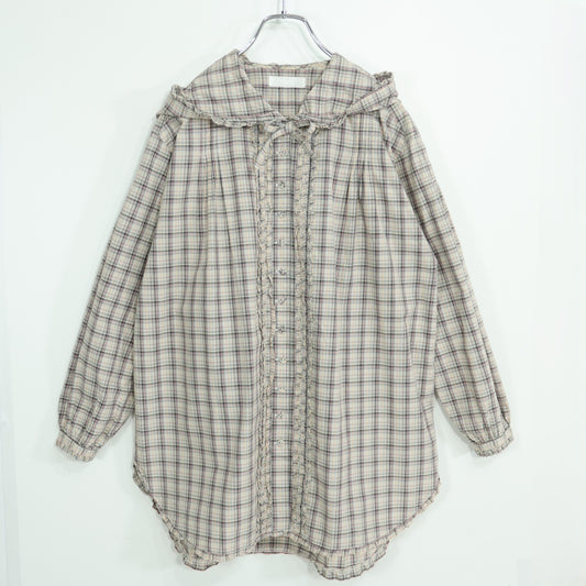 ピンクハウス★オリチェpt♪長袖ブラウス フーディ ベージュ系 前開き ゆったり♪z22714