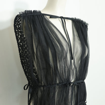 【美品】ヒロミシスル HiROMITHiSTLE★チュールレース♪ベスト はおりもの サイズF 黒系 お花モチーフ♪z22358