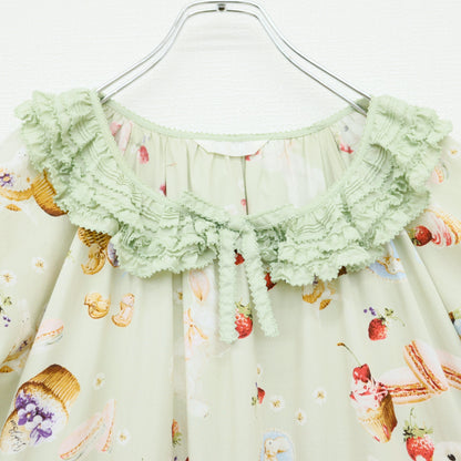 【美品】ピンクハウス★スイーツスプリングバニーpt♪半袖ミディワンピース ハッカ系 段々フリル&サテンリボン 2025年製 z23386