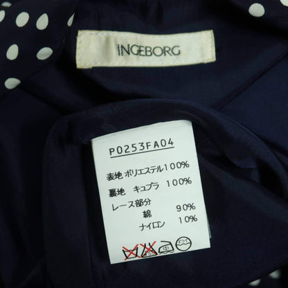インゲボルグ★大人上品！ドットpt&レース♪長袖ワンピース ネイビー系 パールビーズ♪薄手 z19622